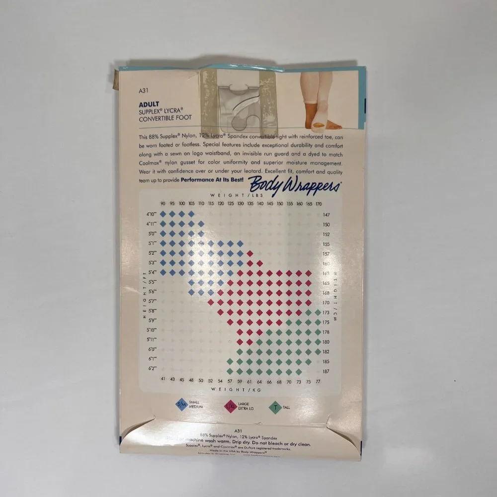 Body Wrappers totalSTRETCH Adult White Convertible Foot Tights A31 Size S/M